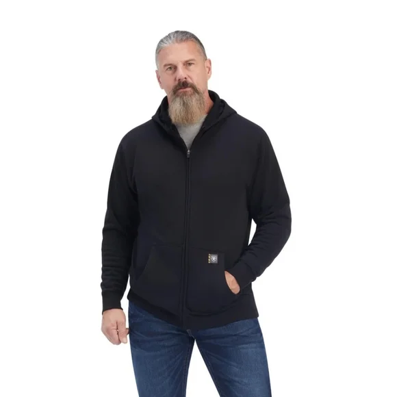 New Ariat Rebar Workwear Reflective Flag Full Zip Hoodie Mens Sz Small Black - Picture 2 of 9